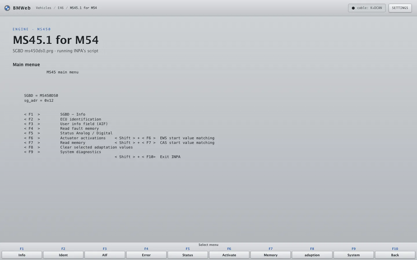 The engine module main menu in the Brushed Metal skin: grey brushed panels and bevelled keys.
